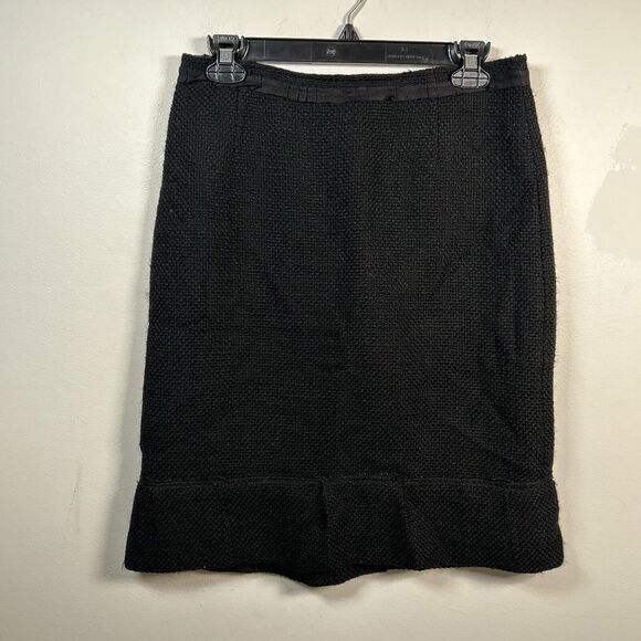 PRADA Tweed Ruffle Hem Skirt Wool Twill Knee Length Black Women's Size 42 US M - Picture 1 of 9